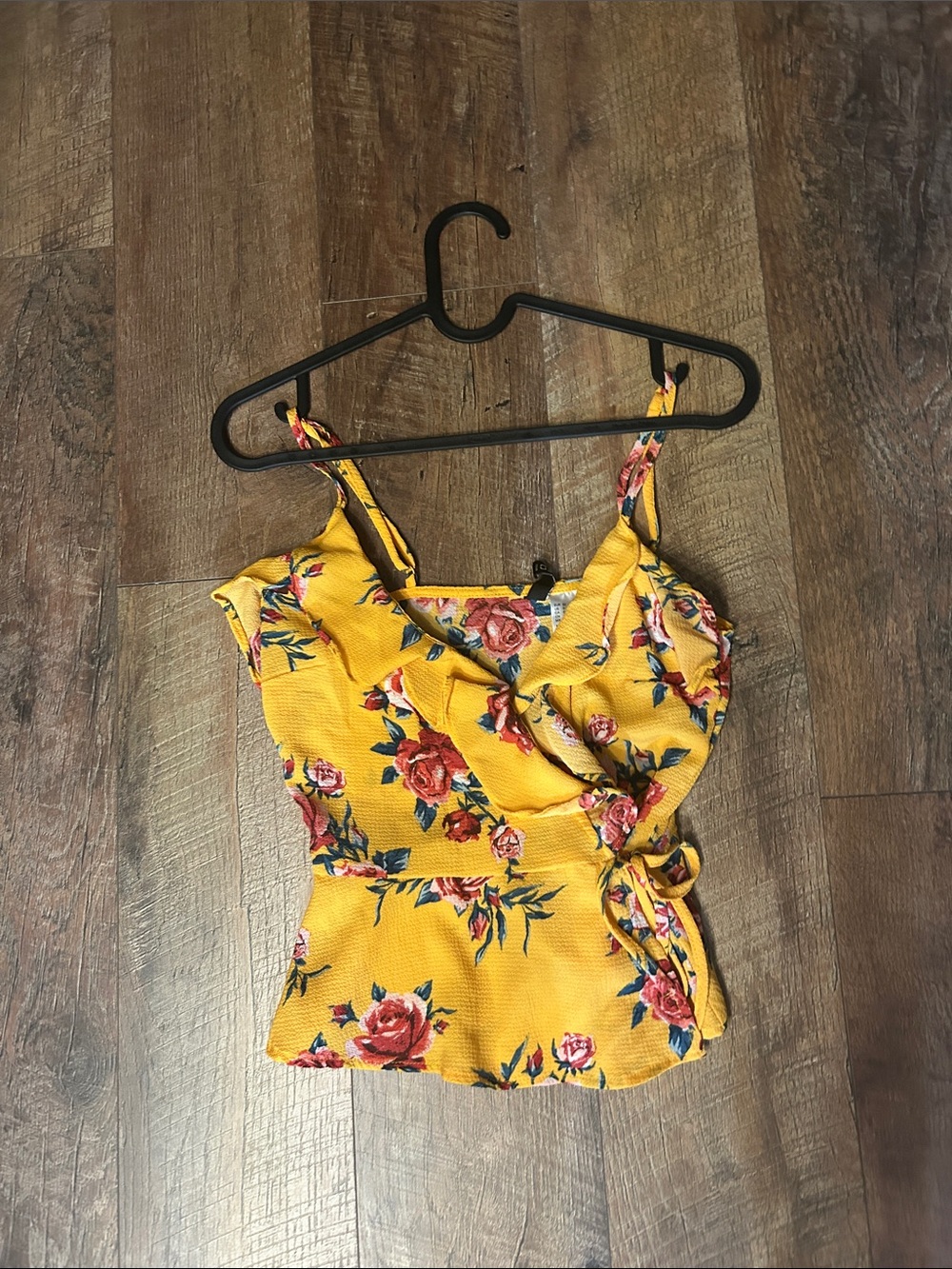 Yellow Floral Wrap Cami with Side Tie